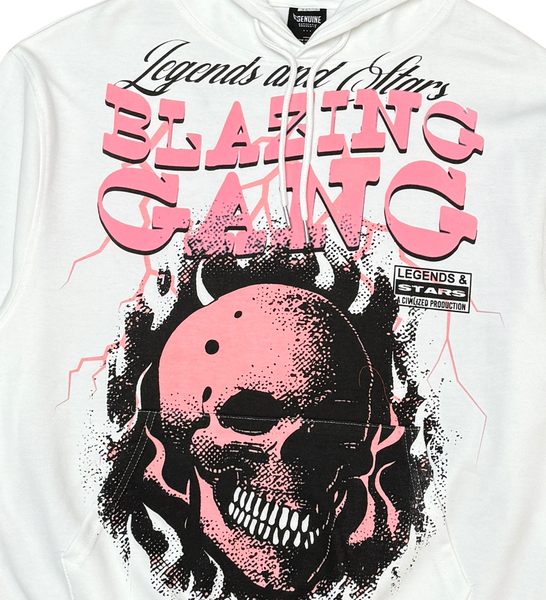 Men White Blazing Gang Dissorder Hoodie