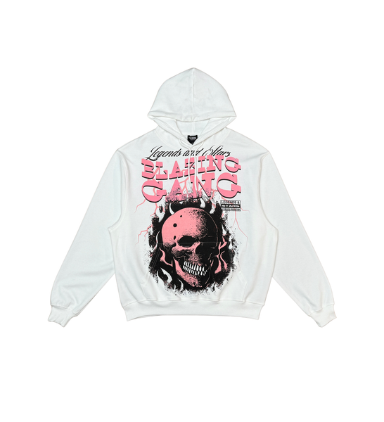 Men White Blazing Gang Dissorder Hoodie