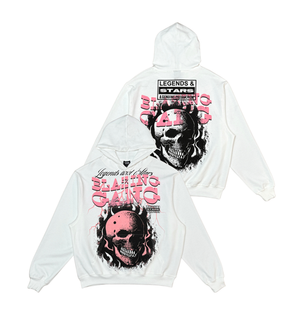 Men White Blazing Gang Dissorder Hoodie