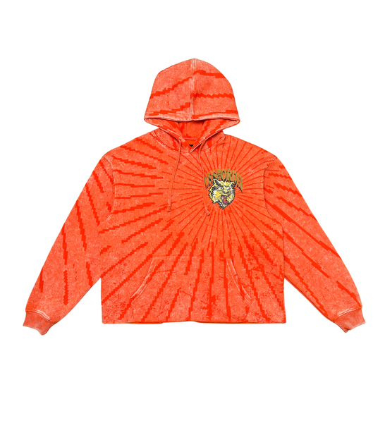 Men Orange Wild Cat Dissorder Cropped Hoodie
