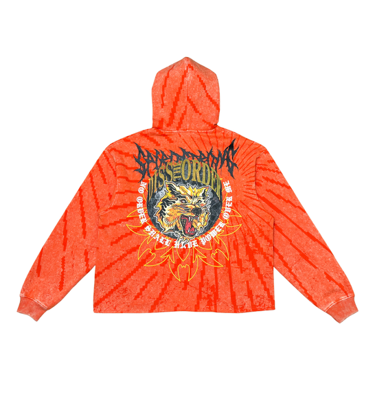 Men Orange Wild Cat Dissorder Cropped Hoodie