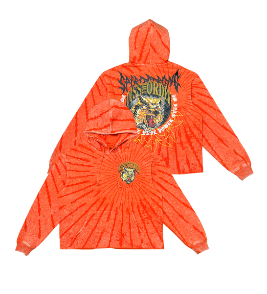 Men Orange Wild Cat Dissorder Cropped Hoodie