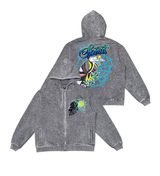 Men Grey Spirit Dissorder Full Zip Hoodie