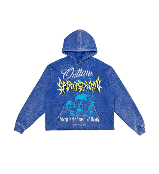 Men Blue Outlaw Cropped Dissorder Hoodie