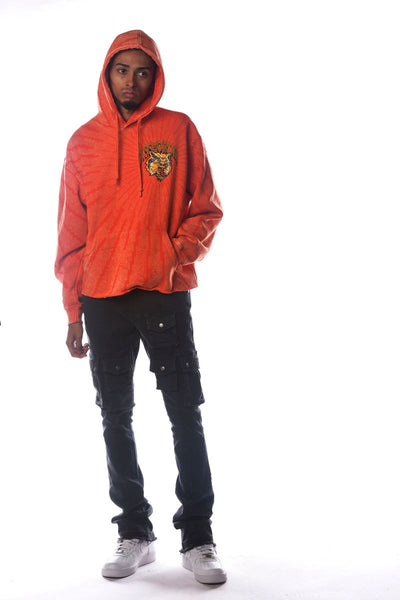 Men Orange Wild Cat Dissorder Cropped Hoodie