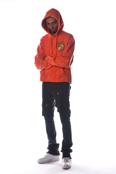Men Orange Wild Cat Dissorder Cropped Hoodie