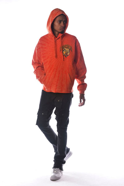 Men Orange Wild Cat Dissorder Cropped Hoodie