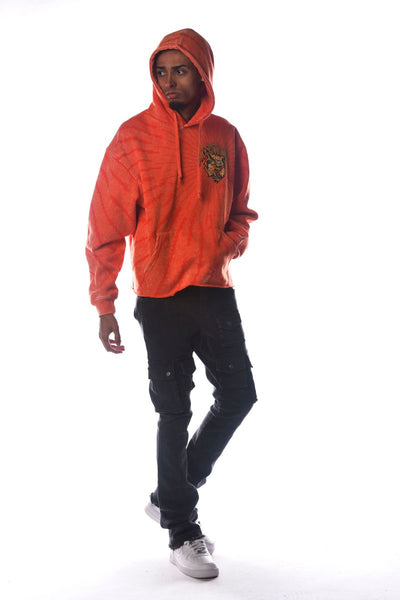 Men Orange Wild Cat Dissorder Cropped Hoodie