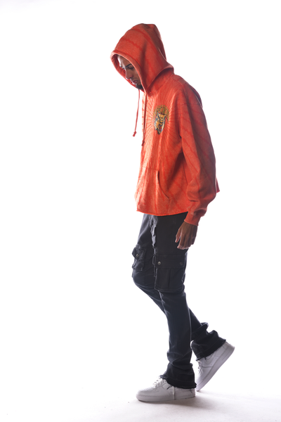 Men Orange Wild Cat Dissorder Cropped Hoodie