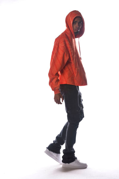 Men Orange Wild Cat Dissorder Cropped Hoodie