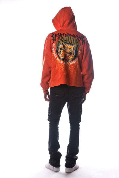 Men Orange Wild Cat Dissorder Cropped Hoodie