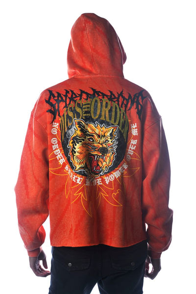 Men Orange Wild Cat Dissorder Cropped Hoodie