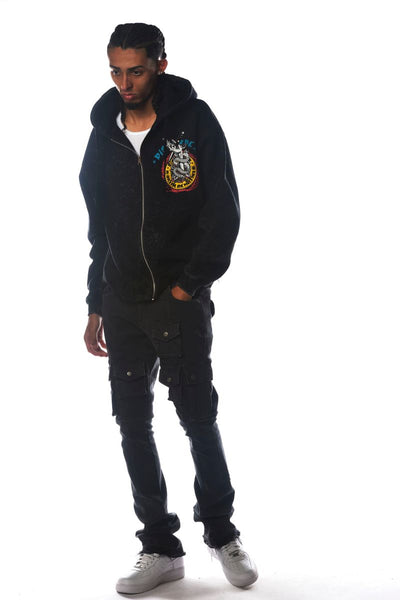 Men Black Don't Bite the Hand Dissorder Full Zip Cropped Hoodie