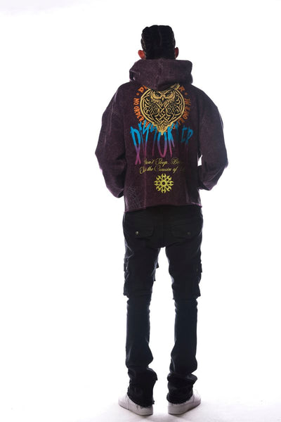 Men Plum OWL Cropped Dissorder Hoodie