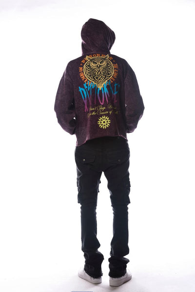 Men Plum OWL Cropped Dissorder Hoodie