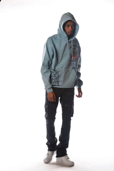 Men Lt Blue OWL Dissorder Cropped Hoodie