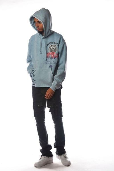 Men Lt Blue OWL Dissorder Cropped Hoodie