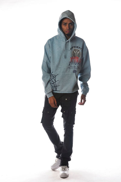 Men Lt Blue OWL Dissorder Cropped Hoodie