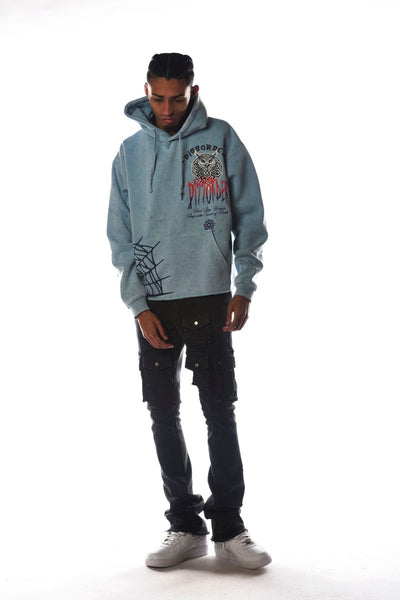 Men Lt Blue OWL Dissorder Cropped Hoodie