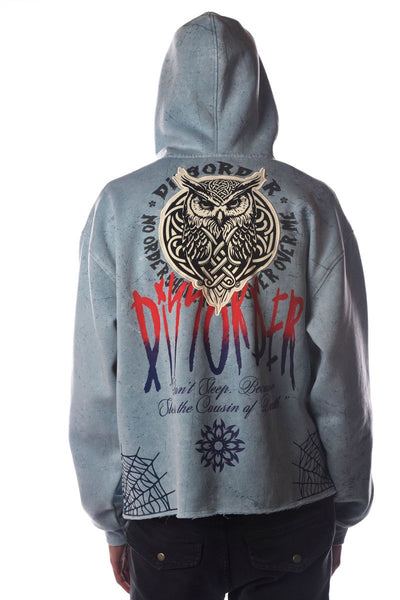 Men Lt Blue OWL Dissorder Cropped Hoodie