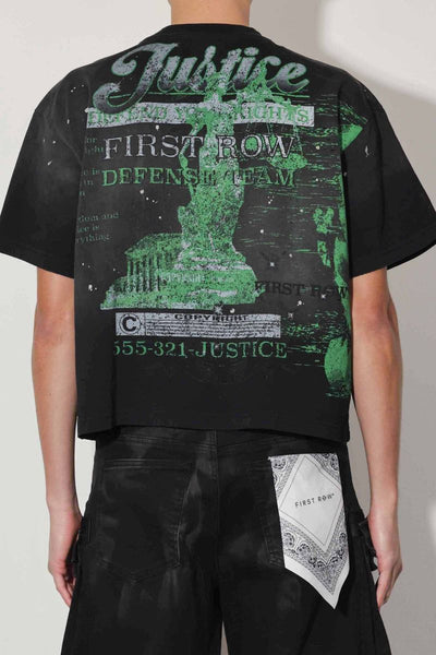 MEN BLACK/ GREEN INTELLECTUAL PROPERTY WASHED CROPPED RHINESTONE TEE