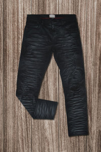 Men Black Full Crinkle Slim Jeans