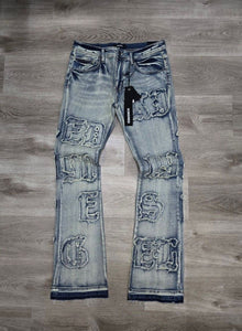 Men Ice Blue Kinder Logo Stacked Denim Jean