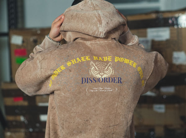 Men Umber Owl and Skull Dissorder Cropped Hoodie
