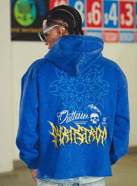 Men Blue Outlaw Cropped Dissorder Hoodie