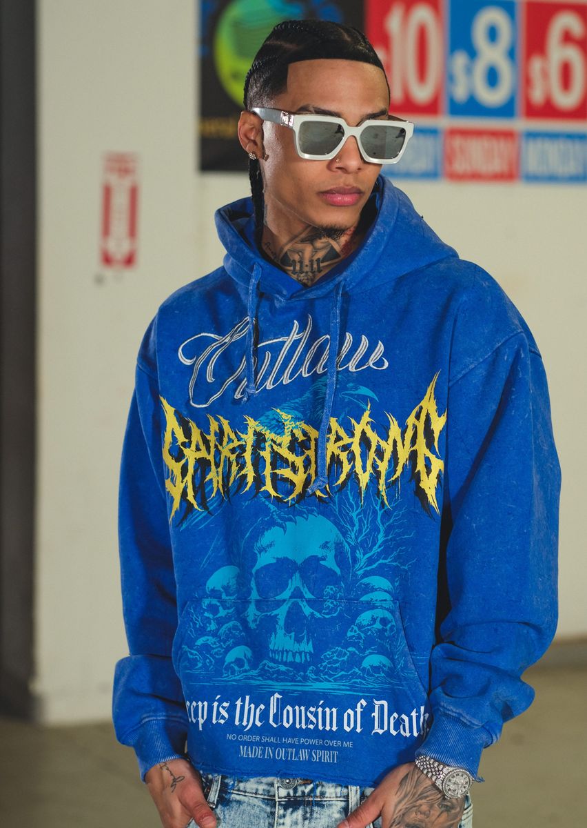 Men Blue Outlaw Cropped Dissorder Hoodie