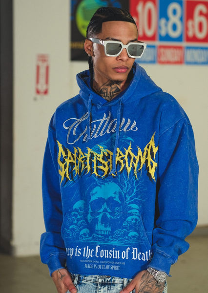 Men Blue Outlaw Cropped Dissorder Hoodie