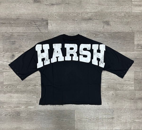 MEN BLACK "HARSH" F-TERRY CROPPED T-SHIRT