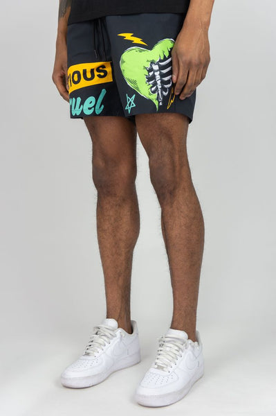 BIG MEN BLACK CAUTIOUS CRUEL BOARD SHORTS