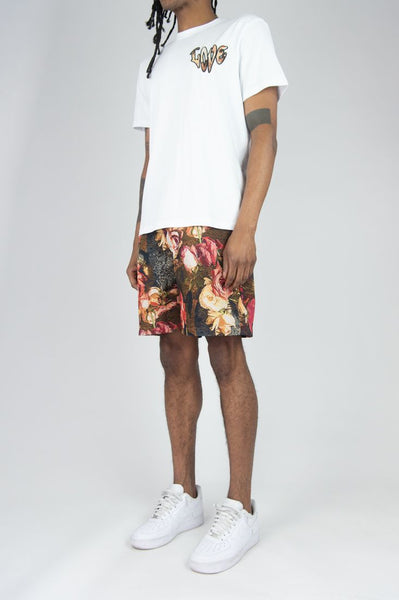 BIG MEN BLACK ROSE SKULL TAPESTRY SHORTS