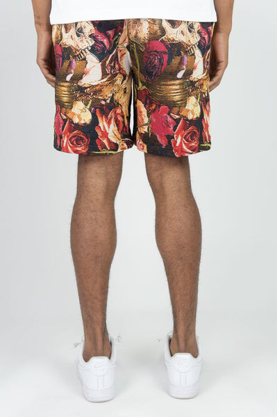 BIG MEN MULIT COLOR ROSE SKULL TAPESTRY SHORTS