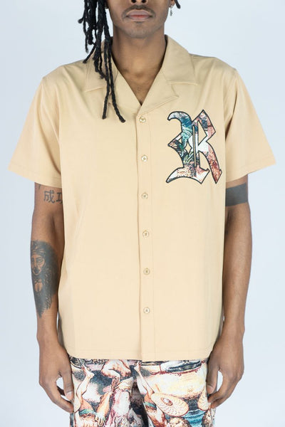 MEN BIEGE REBEL LIFE CAMP SHIRTS