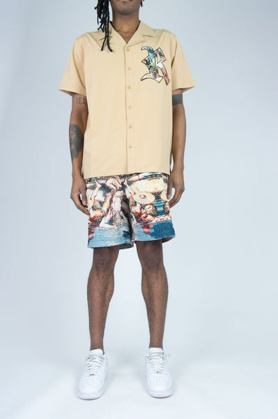 MEN BIEGE REBEL LIFE CAMP SHIRTS
