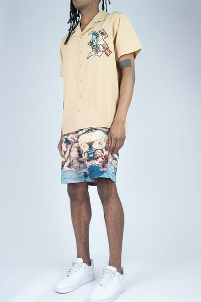 MEN BIEGE REBEL LIFE CAMP SHIRTS