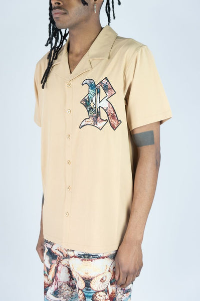 MEN BIEGE REBEL LIFE CAMP SHIRTS