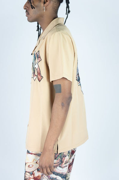 MEN BIEGE REBEL LIFE CAMP SHIRTS