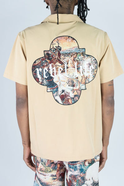MEN BIEGE REBEL LIFE CAMP SHIRTS