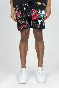 BIG MEN BLACK SERPENT SKULL SWEATER SHORTS