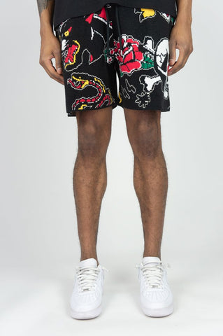 BIG MEN BLACK SERPENT SKULL SWEATER SHORTS
