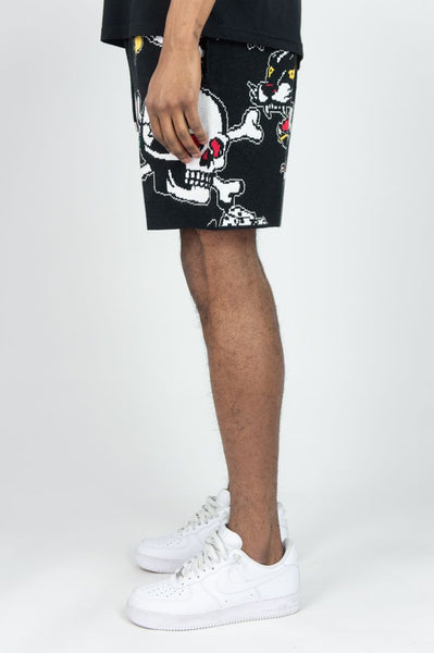 BIG MEN BLACK SERPENT SKULL SWEATER SHORTS