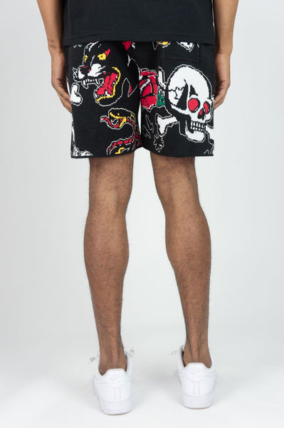 BIG MEN BLACK SERPENT SKULL SWEATER SHORTS