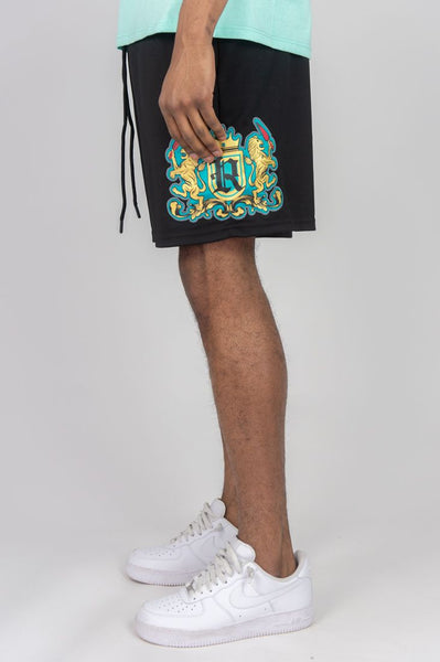BOYS MINT RHINE STONE LION CREST SHORTS