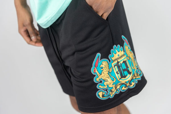 BOYS MINT RHINE STONE LION CREST SHORTS
