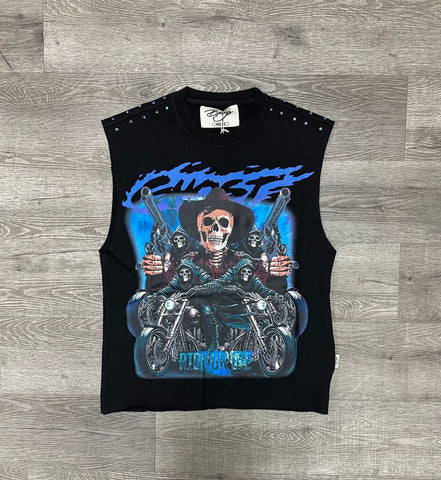 MEN BLACK "GHOST" F-TERRY MUSCLE T-SHIRT