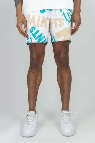 BOYS WHITE SAINTS BOARD SHORTS