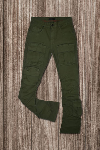 Men Olive Timeless Stacked Cargo Jeans